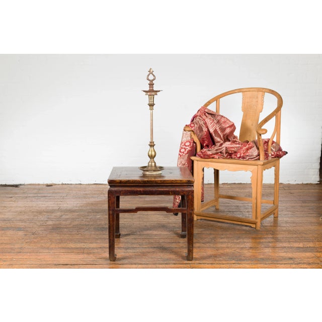 Vintage Indian Brass Pricket with Scrolling Motif and Circular Base For Sale - Image 4 of 12