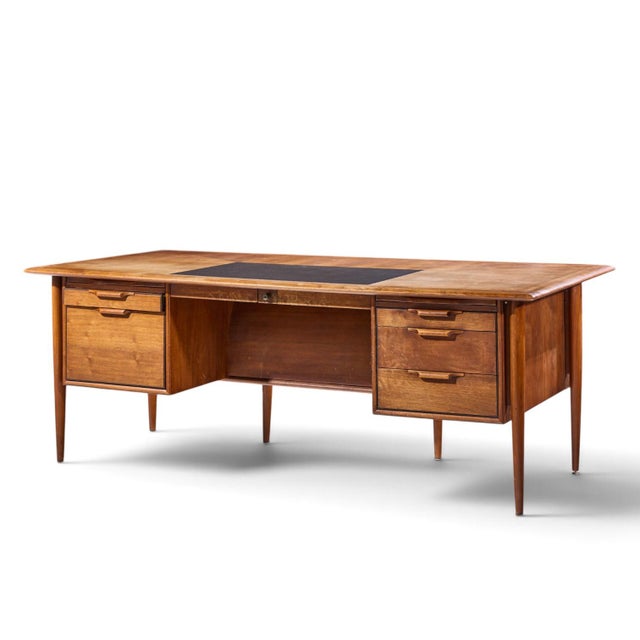 Mid-Century Modern Alma Castilian Mid Century Walnut and Leather Executive Desk For Sale - Image 3 of 11