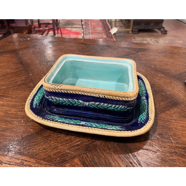 19th Century English Majolica Hand Painted Sardine Cover Box With Plate For Sale In Dallas - Image 6 of 10