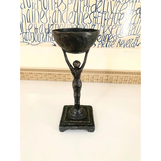 Art Deco Bronze Female Figure Holding a Cup For Sale - Image 3 of 9