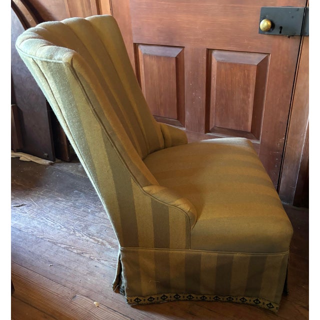 Early 20th Century Slipper Chair in Green Wool Fabric For Sale - Image 4 of 6