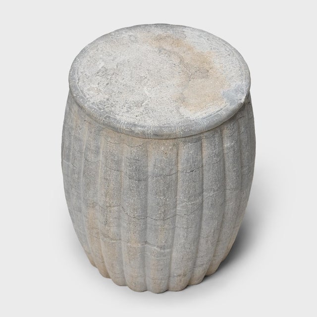 Chinese Limestone Melon Drum Table For Sale - Image 4 of 5