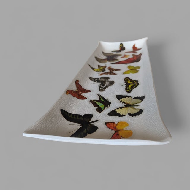 Glass Vintage Decoupage Butterfly Catchall Dish Tray For Sale - Image 7 of 16