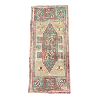 Turkish Mini Rug Oriental Hand Knotted Vintage Rug 1'7" x 3'7" #17889 For Sale
