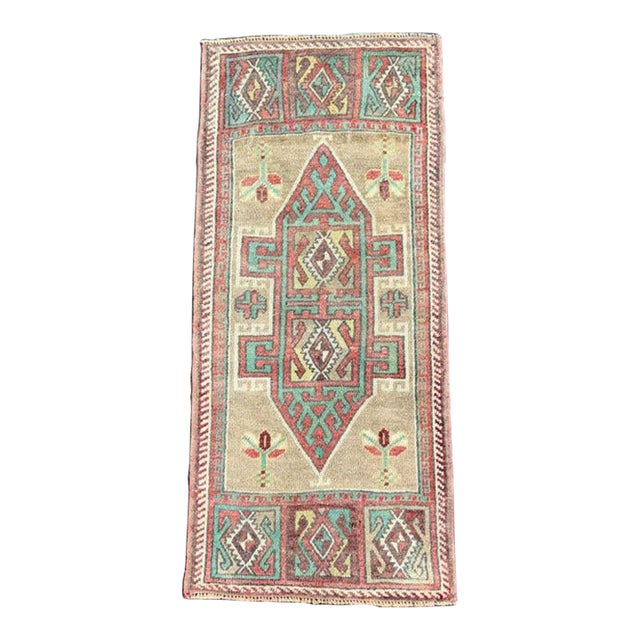 Turkish Mini Rug Oriental Hand Knotted Vintage Rug 1'7" x 3'7" #17889 For Sale