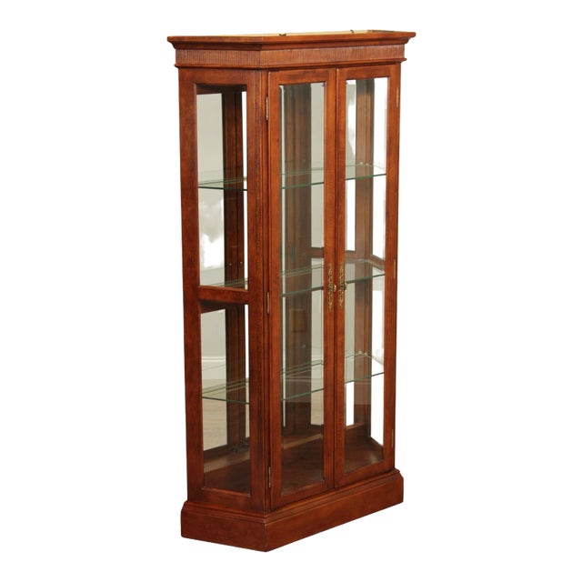 1990s Regency Style Cherry & Glass Illuminated Curio Display Cabinet For Sale