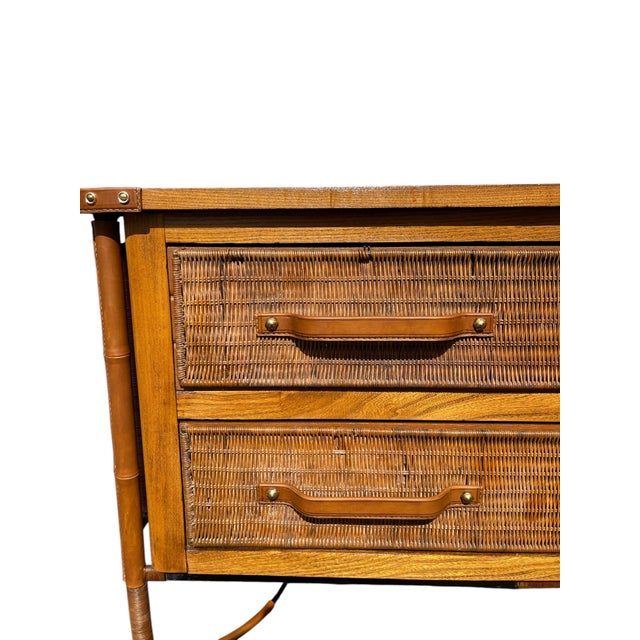 Stitched Leather and Rattan Chest of Drawers by Jacques Adnet, 1955 For Sale - Image 16 of 18