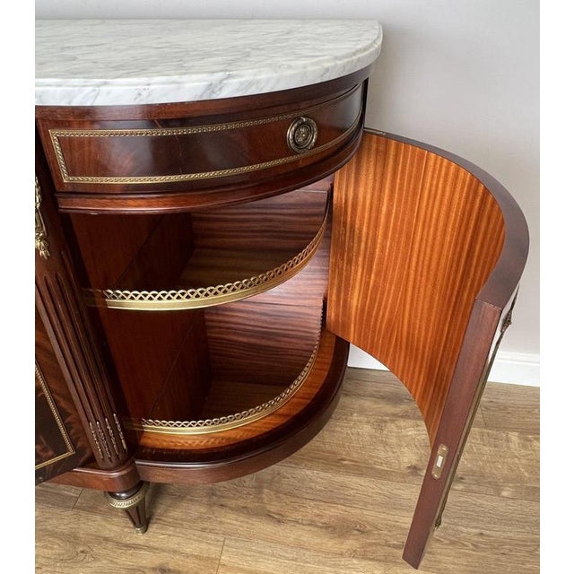 Vintage French Empire Carved Burr Inlay Sideboard with Marble Top For Sale - Image 17 of 18