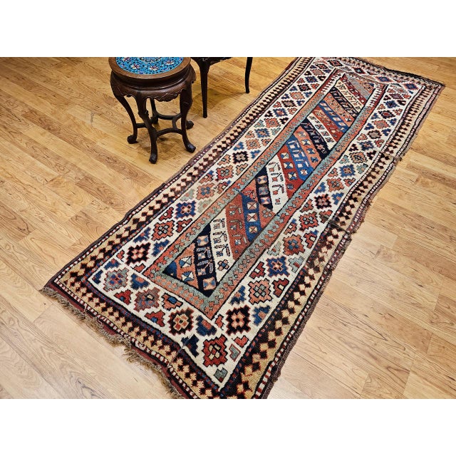 19th Century Gendje Kazak Runner, Hand-Knotted, Wool Pile, Caucasus, 4' x 9' For Sale - Image 10 of 18