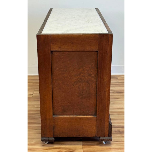Wood Antique Beveled Marble Top Wood Three Drawer Eastlake Commode For Sale - Image 7 of 15