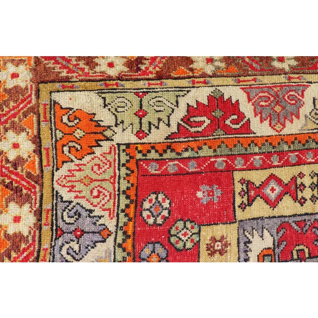 Colorful Antique Turkish Small Oushak Carpet in Multi Layered Design For Sale - Image 11 of 14