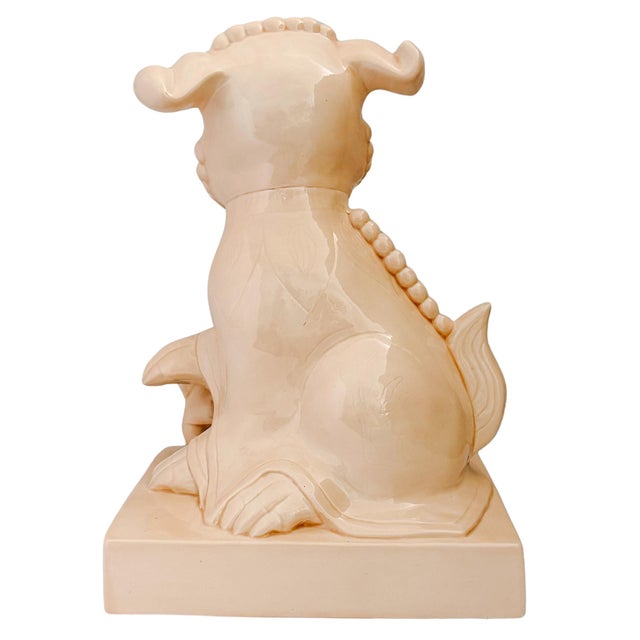 Large Scale Vintage Monochrome Blush Pink Glazed Ceramic Foo Dogs - A Pair For Sale - Image 10 of 17