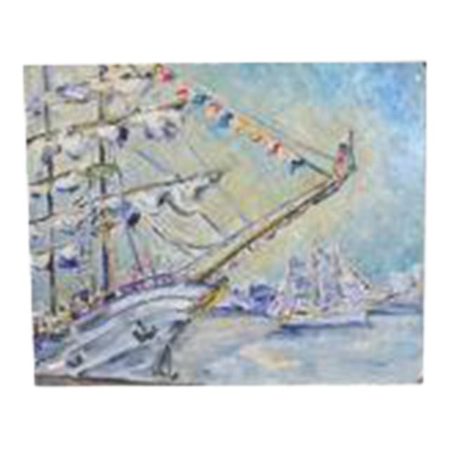 French Vintage Seascape Painting on Board For Sale