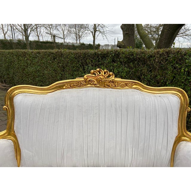 French Late 20th C French Louis XVI Off-White Velvet Gilt Beech Settee 1pc For Sale - Image 3 of 15