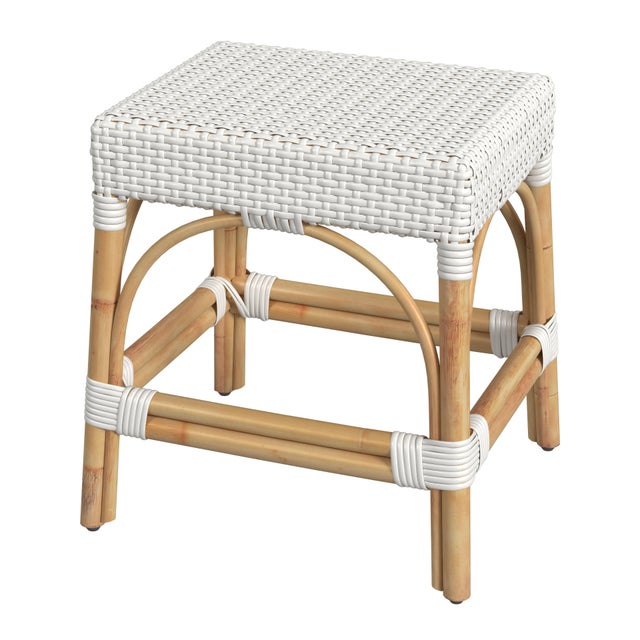Wood Robias 18 in. Seat Height Rectangular Rattan Low Dining Stool, Smooth White For Sale - Image 7 of 7