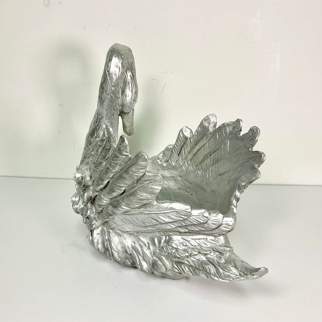 Silver Vintage Hollywood Regency Chippendale Coastal Silver Gilt Swan Centerpiece or Planter. For Sale - Image 8 of 18