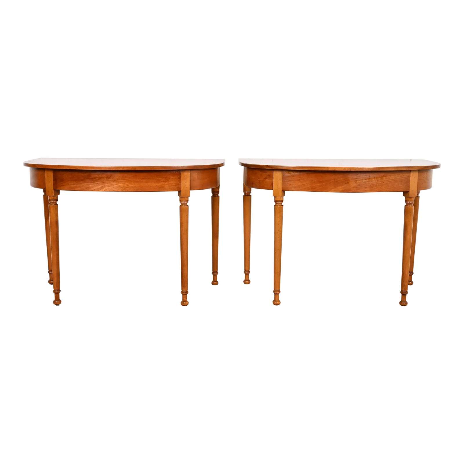 Stickley American Colonial Carved Cherry Wood Demilune Console Tables ...