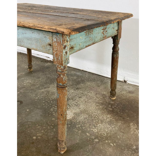 Antique Reclaimed Wood Weathered Blue Painted Table For Sale - Image 10 of 13