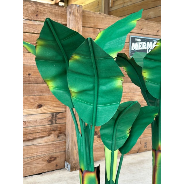 Coastal Coastal Tropical Green Painted Canvas Banana Palms-Pair For Sale - Image 3 of 11