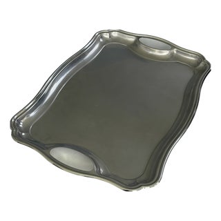 Vintage French Bistro Style Stainless Steel and Silver-Plated Metal Serving Tray, 1970s For Sale