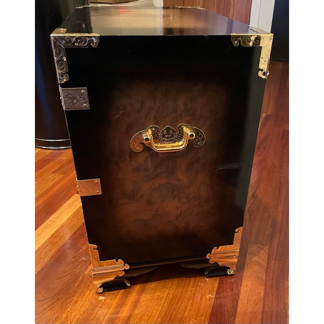 Black 1980s Korean Tansu Style Chest Cabinet Chinoiserie Campaign Asian For Sale - Image 8 of 12