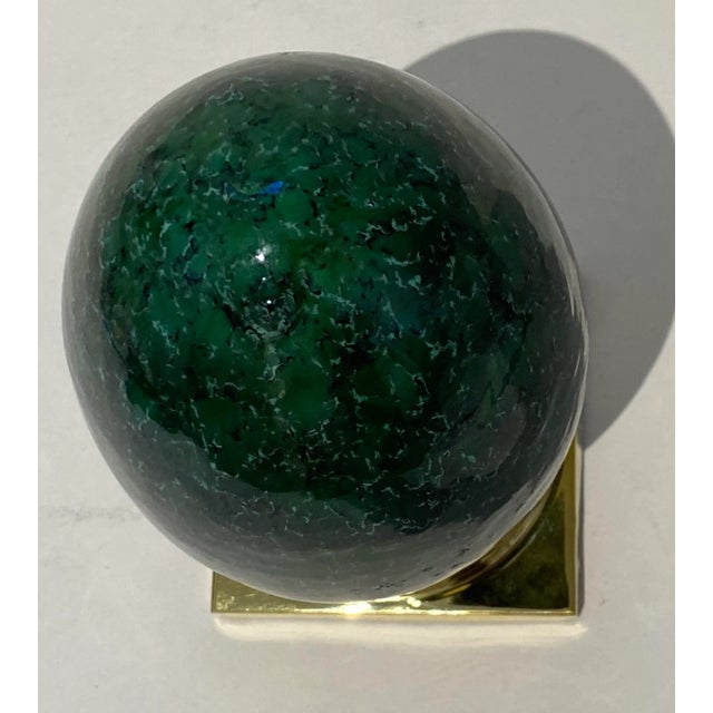 Metal Green Porcelain Egg Brass Stand For Sale - Image 7 of 13