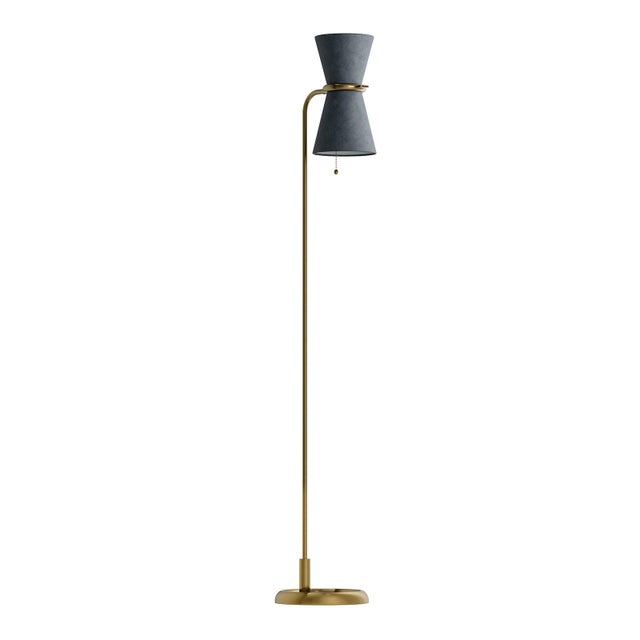 Gable Floor Lamp, Antique Natural Brass with Storm Blue Shade For Sale In Detroit - Image 6 of 6