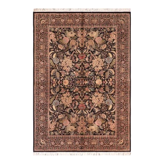 Art Nouveau 1990's Pak-Persian Black/Green Wool Rug - 5'11'' X 9'1'' For Sale