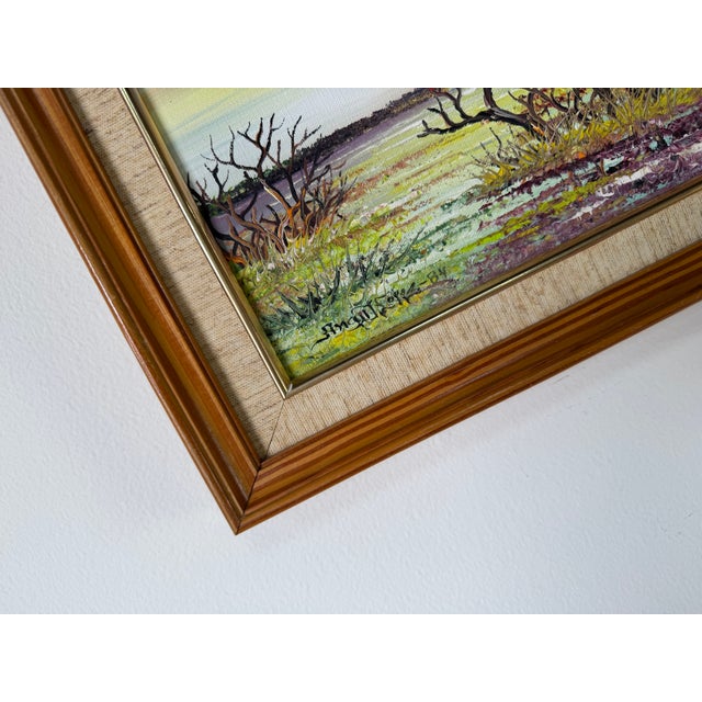 1980’s Vintage Flamingos Mangroves Coastal Impressionist Oil Painting on Canvas – Framed For Sale - Image 9 of 11