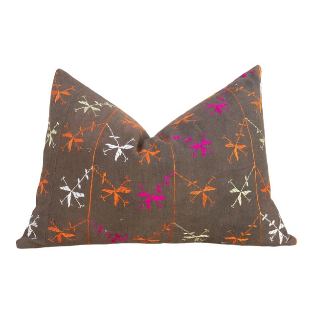 Ahu Antique Indian Folk Lumbar Pillow For Sale