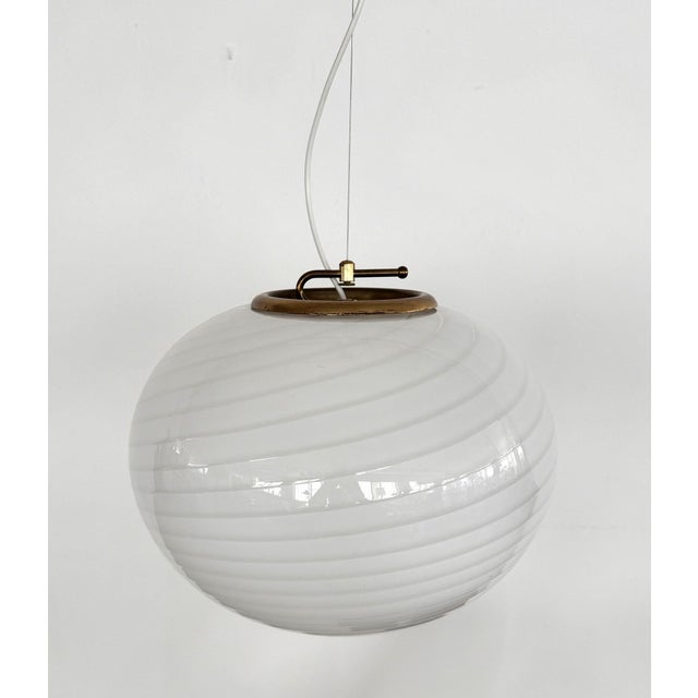 Italian Murano Swirl Glass Globe Chandelier with Brass Details, 1970s For Sale - Image 13 of 13