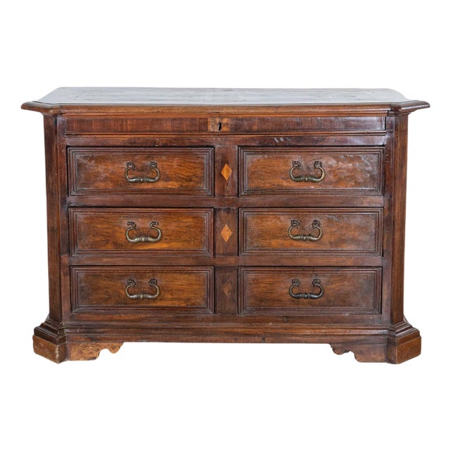 17th-Century Tuscan Walnut Chest of Drawers with Maple Inlay For Sale