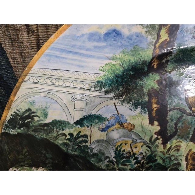 Gold 19th Century Italian Charger with Rinaldo and Armida Motif from Istoriato Maiolica, 1880 For Sale - Image 8 of 13