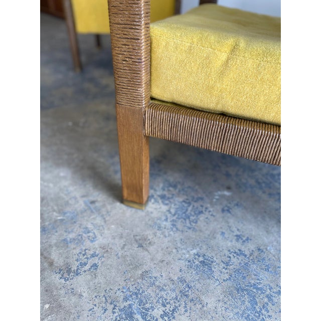 Metal Modernist Club Chairs in Rush and Brass - Set of 2 For Sale - Image 7 of 12