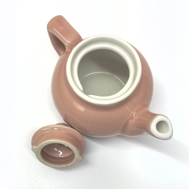 Vintage Peachy Pink Ceramic Teapot Curation - Group of 3 For Sale - Image 13 of 16