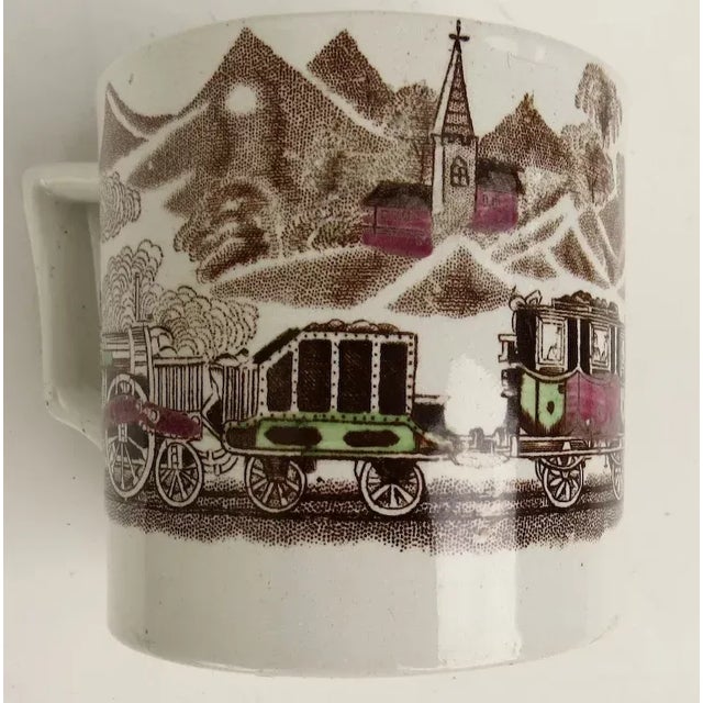 English Transfer Ware Large Mug Steam Engine Train Carriage Church Coat For Sale - Image 4 of 6