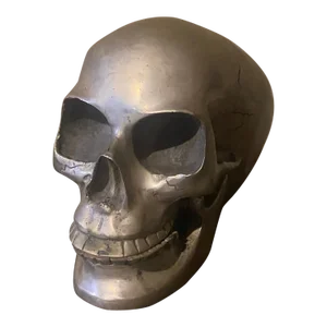 Vintage Nickel-Plated Memento Mori Skull Sculpture