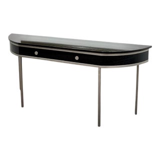 Modern Black Granite & Steel Demilune Console For Sale