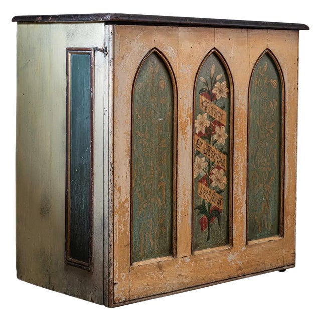 19th Century English Decorative Painted Chapel Cupboard For Sale
