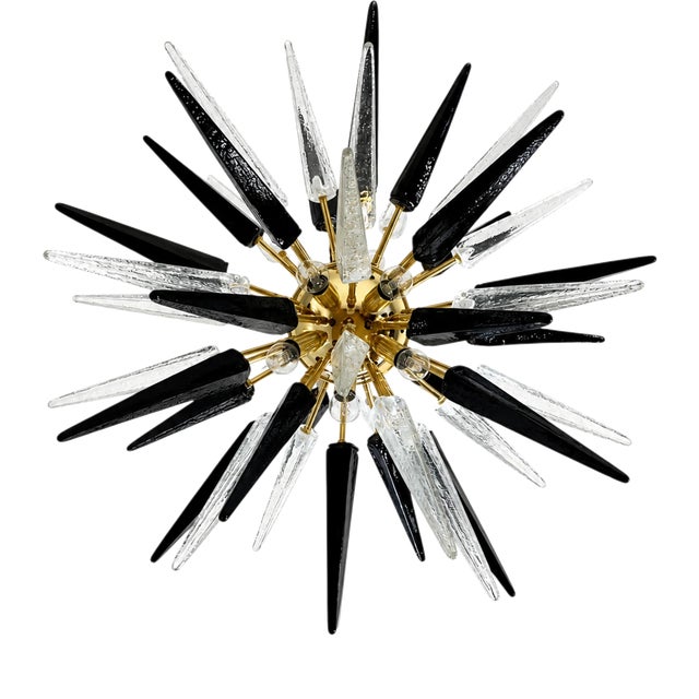 Sputnik Light with 51 Black and Transparent Murano Tips from Justfurnituress SRL For Sale