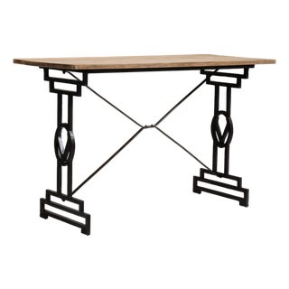 Cast Iron Bistro Table with Oak Top, Antique, France, 20th Century For Sale