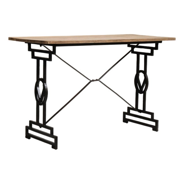 Cast Iron Bistro Table with Oak Top, Antique, France, 20th Century For Sale