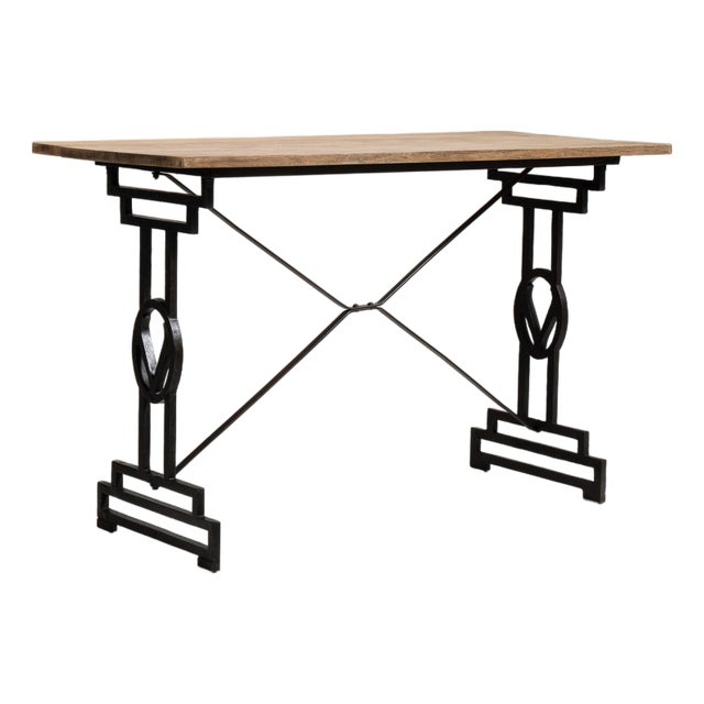 Cast Iron Bistro Table With Oak Top France Mid 20th Century For Sale
