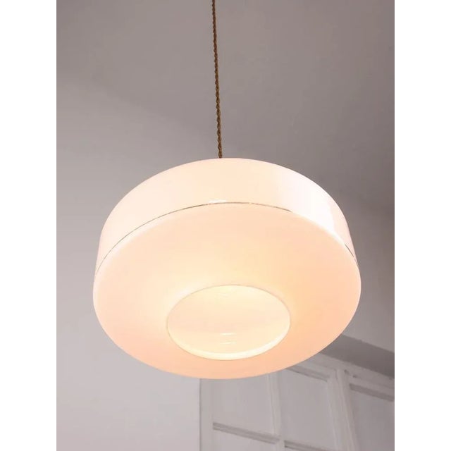 Mid-Century Italian White Glass & Brass Pendant Lamp For Sale - Image 9 of 13