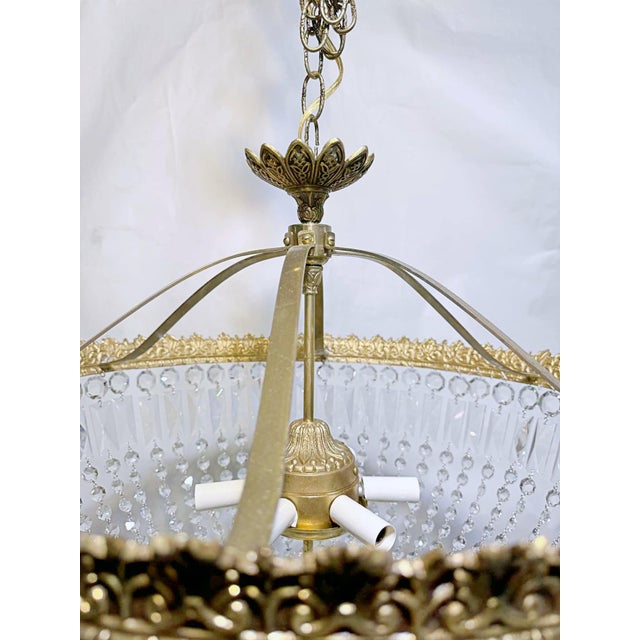 Traditional Vintage 1950s Italian Brass Basket Chandelier For Sale - Image 3 of 10