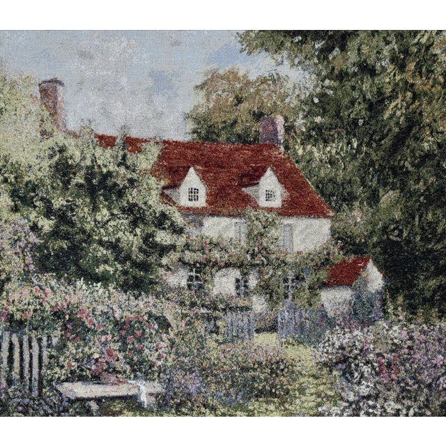 Textile Vintage French Cottage Scene Tapestry W/Border For Sale - Image 7 of 12