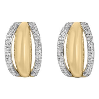 Gold Vermeil 1/10 Cttw Diamond Bold Half Hoop Earrings, Pair For Sale