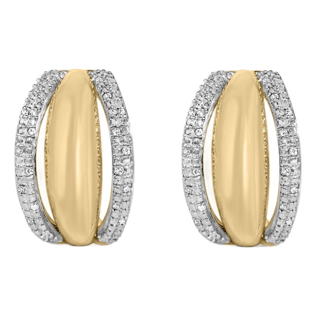 Gold Vermeil 1/10 Cttw Diamond Bold Half Hoop Earrings, Pair For Sale