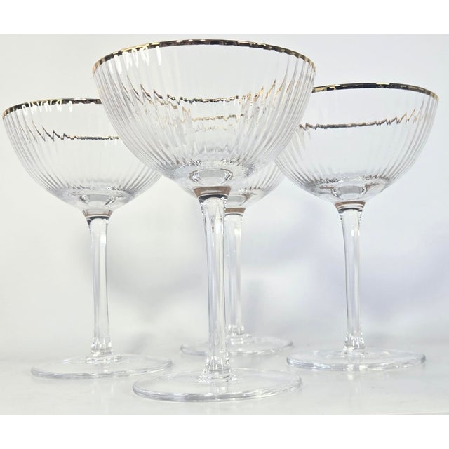 Mid 20th Century Gold Rimmed Ridged Hollywood Regency Champagne Coupes- Set of Four For Sale - Image 12 of 12