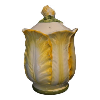 Rare 1960s Lefton Cabbage Leaf Ceramic Canister in Excellent Condition For Sale
